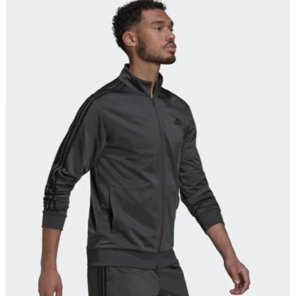 Adidas Men Gray Essential Three Stripe Zip Front Jacket Size XL - Picture 8 of 13